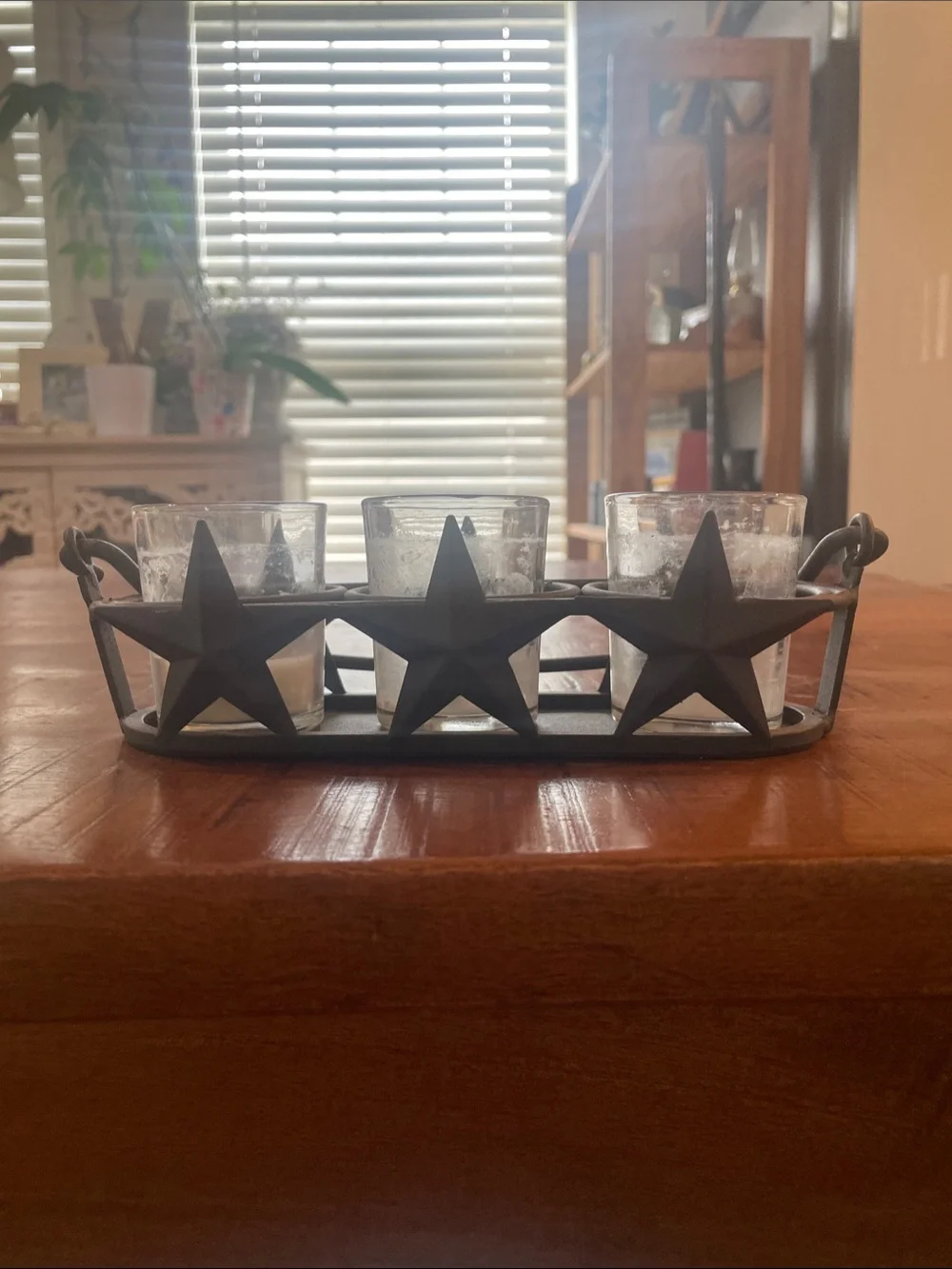 Rustic Metal Star Votive Holder with 3 Glass Cups